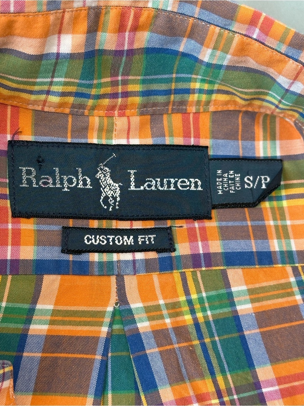 Ralph Lauren Custom Fit Plaid Button-Down Shirt | Orange Multi | S - Picture 4 of 5